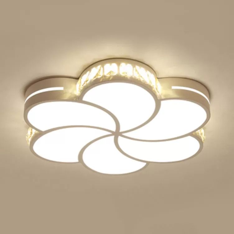 Plafonnier pétale en acrylique avec cristal clair, plafonnier LED pour enfants, en blanc, pour chambre à coucher
