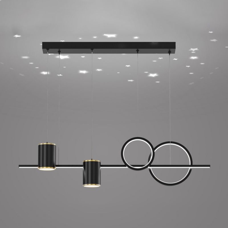 5-Light Geometric Island Light Fixtures Modernism Metal Island Pendant Lights in Black