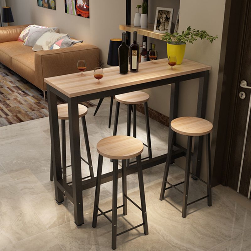 Modern Style Rectangle Bar Table Wood Bistro Bar Desk with Trestle Base