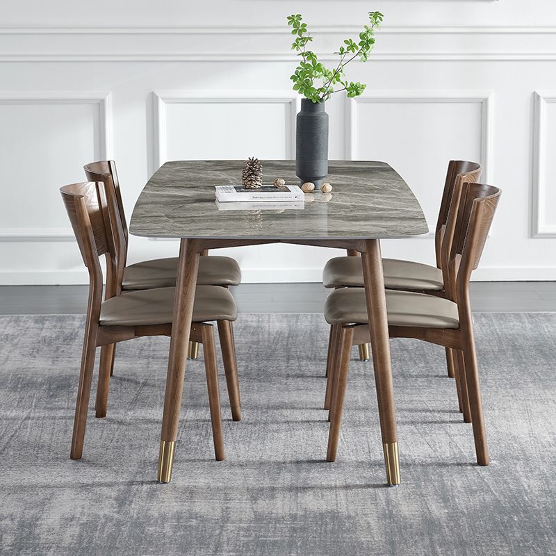 Glam Sintered Stone Standard Dining Table Gray Rectangle Shape Dining Table for Kitchen