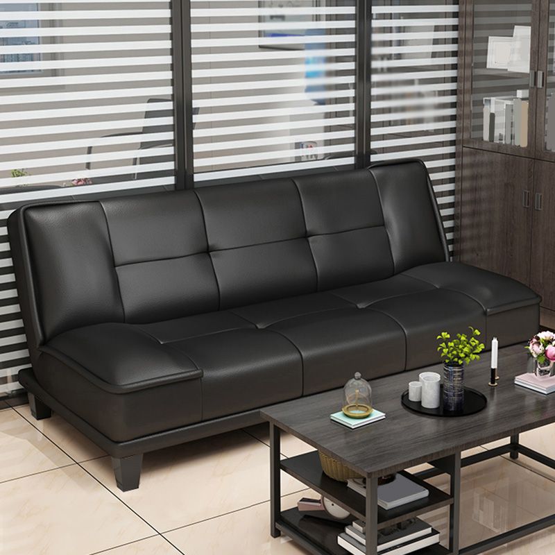 Modern Black Faux Leather Pillow Top Arm Sofa/Sectional with Convertible