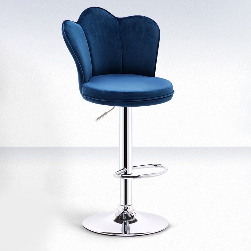 Contemporary Metal Barstool Velvet Footrest Low Back Stool with Swivel in Matte Finish