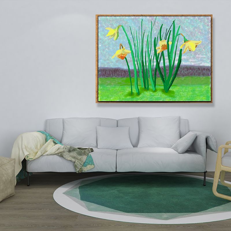 Green Flower and Plant Canvas Rustic Textured Wall Art Decor for Living Room, Multiple Sizes