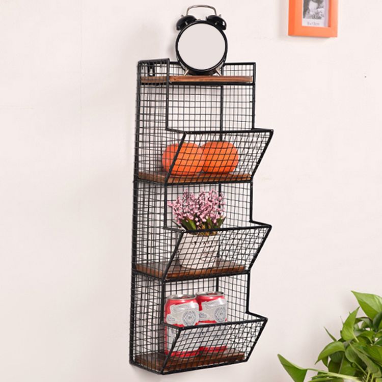 Industrial Wall Unit Bookshelf with Iron Frame Pine Wood Shelf