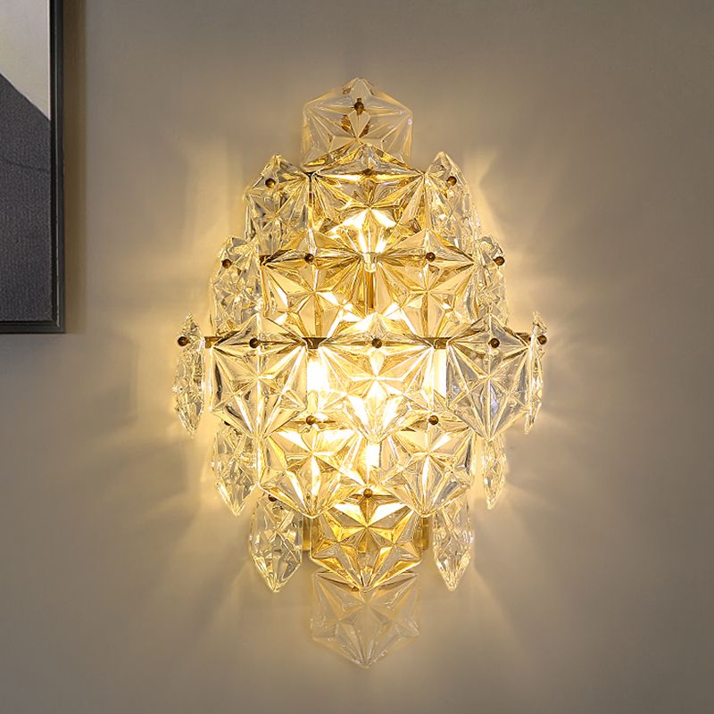 Modern Style Diamond Wall Light Crystal 4 Light Sconces for Bedroom