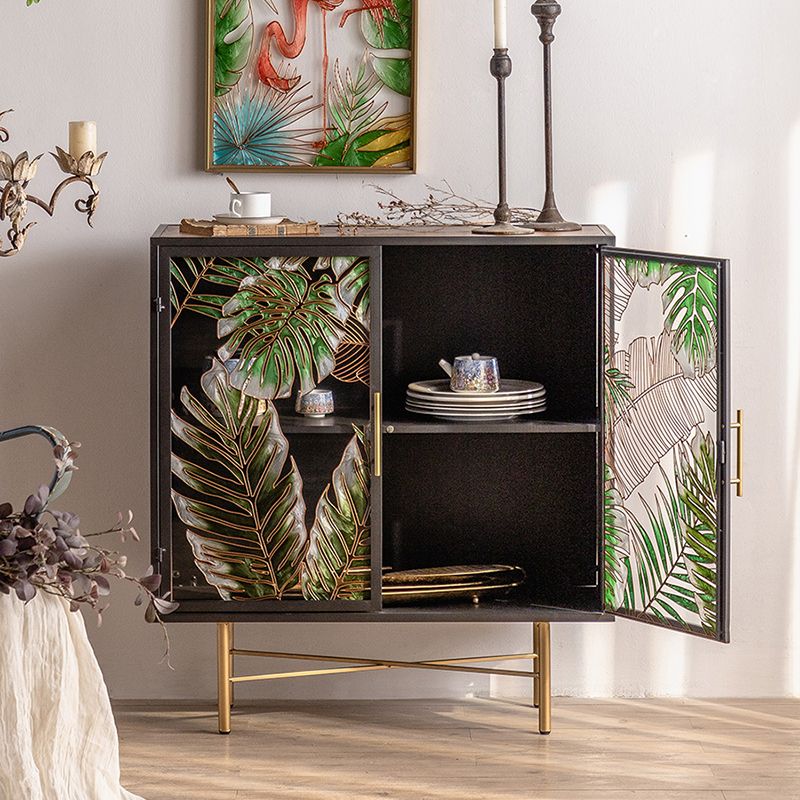Modern Metal Display Stand Glass Doors Storage Cabinet for Living Room