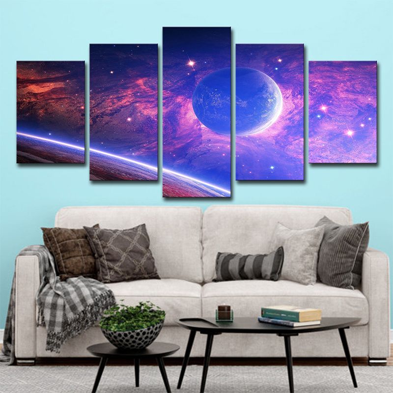 Science Fiction Wall Art Purple Universe Planets Canvas for House Interior