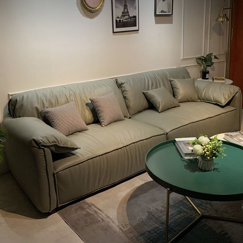 Green Contemporary Faux Leather Pillow Top Arm Standard Sofa with Loose Back
