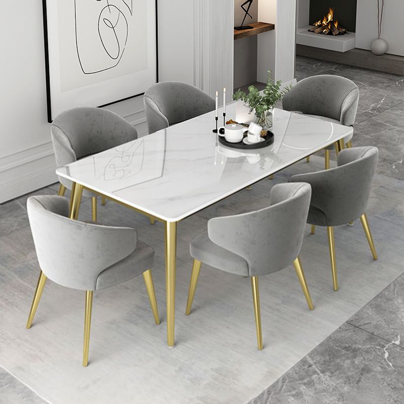 Glam White Sintered Stone Dining Table Set 1/2/5/7 Pieces Dining Set for Dining Areas