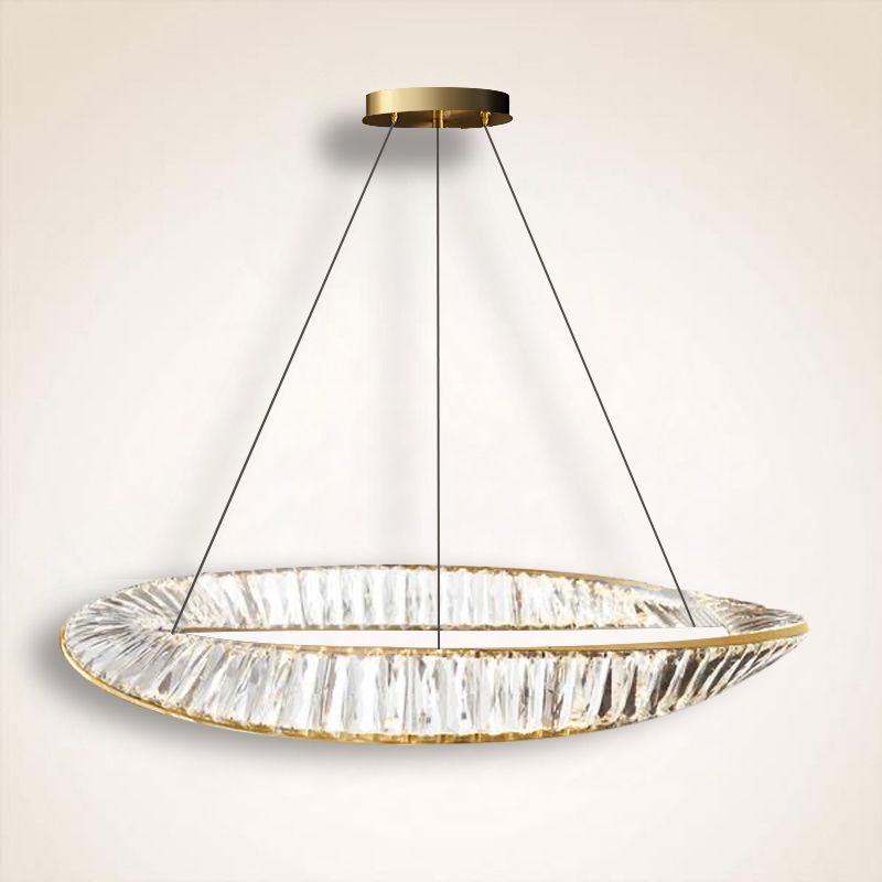 Modern Simple LED Hanging Pendant Light Crystal Circular Chandelier for Living Room