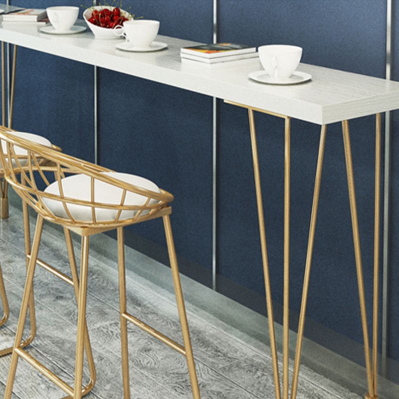 Glam Pine Wood Bar Table Rectangle Table Golden Legs for Milk Tea Shop