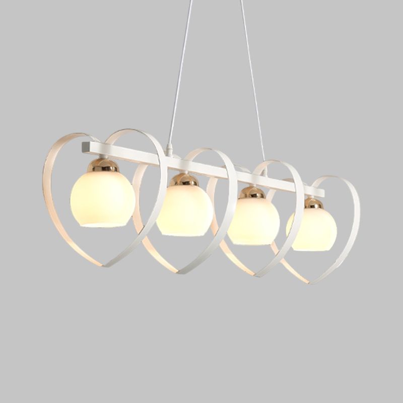 Opal Glass Global Island Lighting Contemporary 3/4 Luci bianca/Nera Lampada a soffitto appesa con telaio cardiaco amorevole