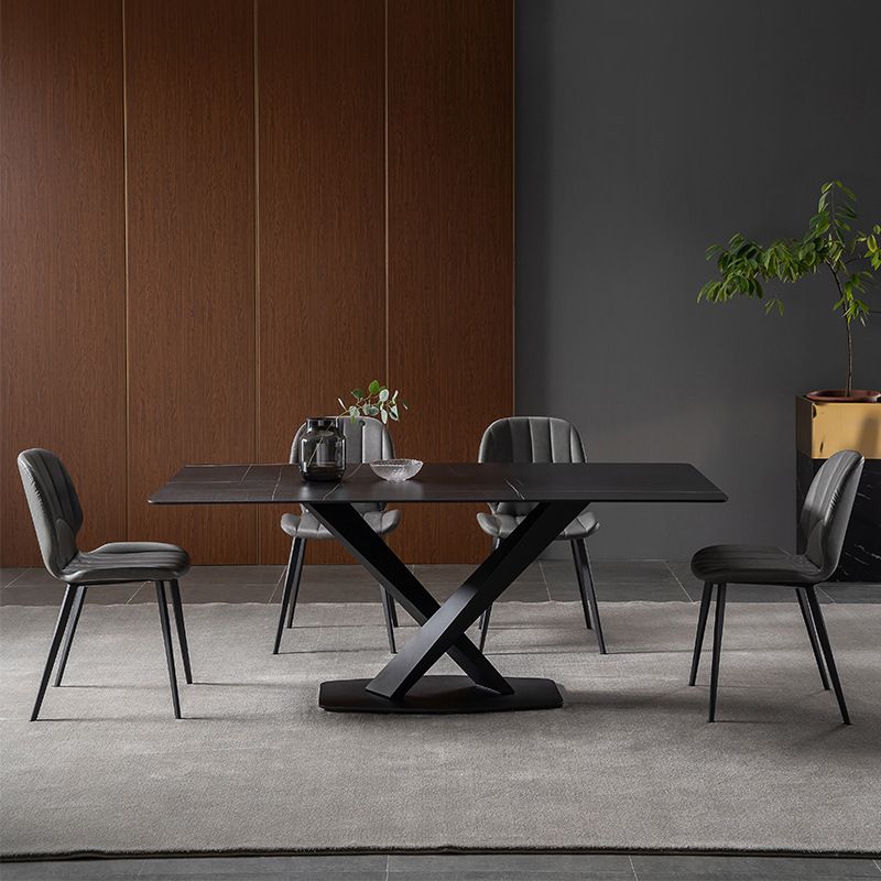Modern Style Black Sintered Stone Dining Table Set Rectangle 1/4/5 Pieces Dining Set