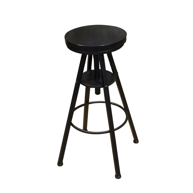 Industrial Adjustable Height Dining Stool Wood Bar Stool with Footrest