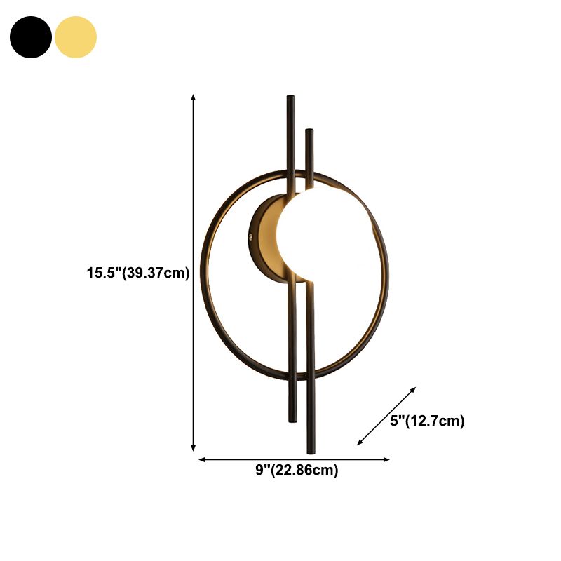 Nordic Style Iron Wall Light Circle Shape LED Wall Lamp with Glass Shade for Bedroom