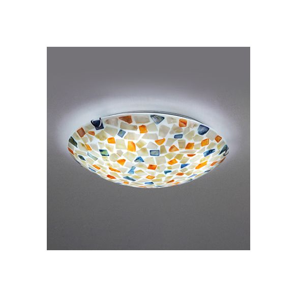 12"/16" W Colorful Bowl Ceiling Light Vintage Mosaic Glass 1 Bulb Flush Mount Ceiling Light in White