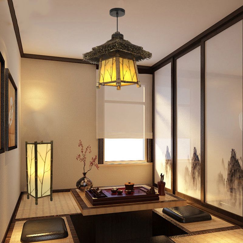 Chinese House Hanging Light Kit Bamboo 1-Light Ceiling Light for Dining Room