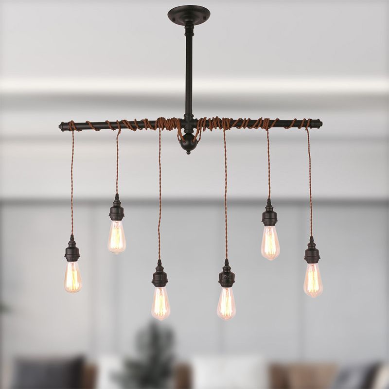 Peas Shape Pendant Light Modern Style Wood 6 Lights Island Lamps for Living Room