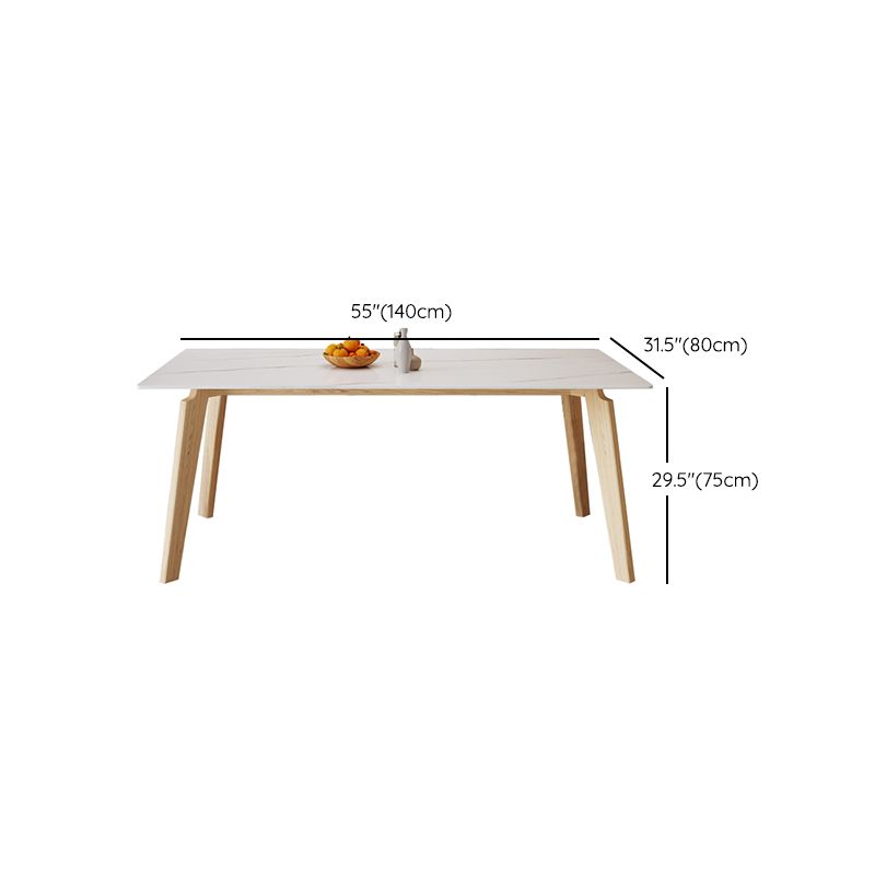 Mid-Century Stone top Dining Table Rectangle Dining Table with Natural Legs