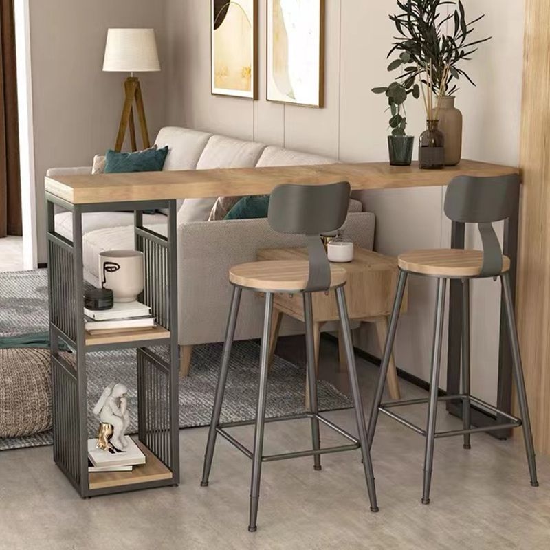 Double Pedestal Bar Pub Table Set 3 Pcs Solid Wood and Iron Bar Table and Stools