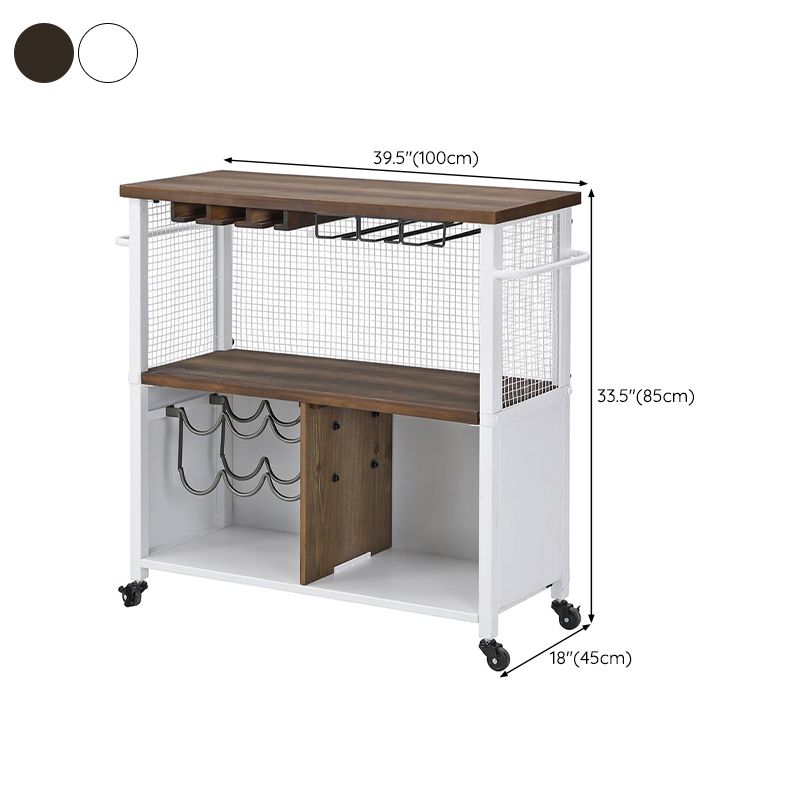 Modern Rolling Kitchen Cart Wood Rectangular Kitchen Island Cart with Wine Rack