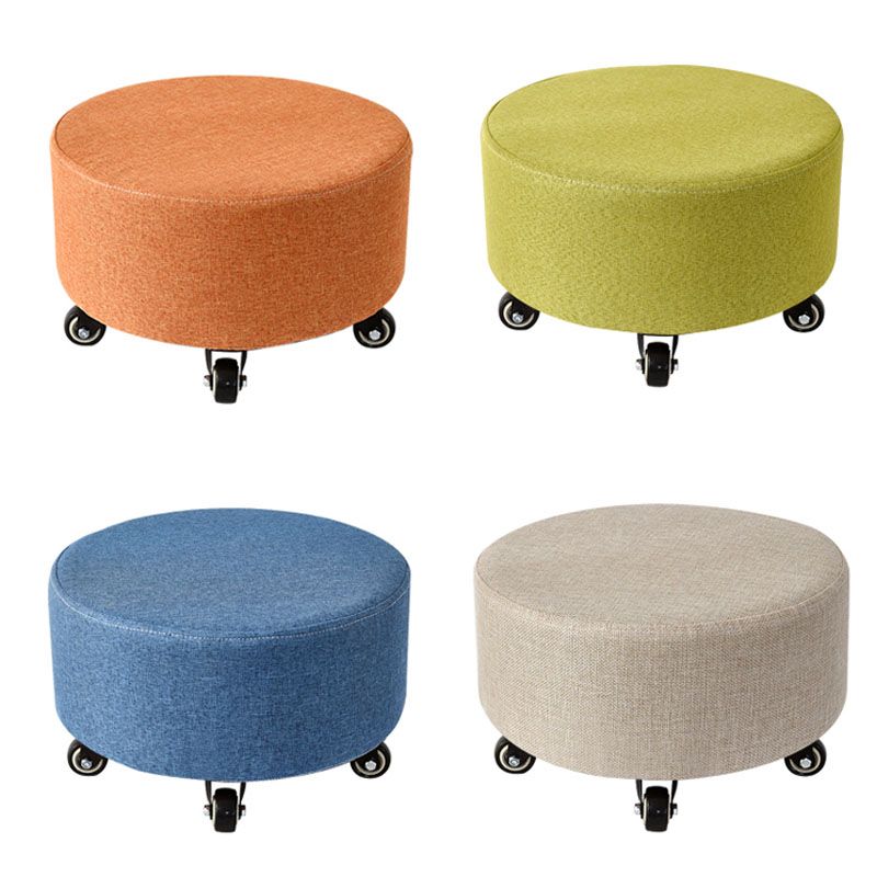 Cotton Blend Ottoman Houndstooth Pattern Fade Resistant Round Ottoman with Wheels