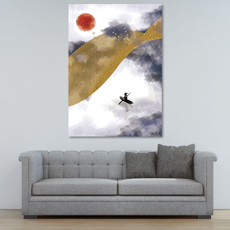 Asian Mountain Landscape Canvas Art Purple Textured Wall Decor for House Interior