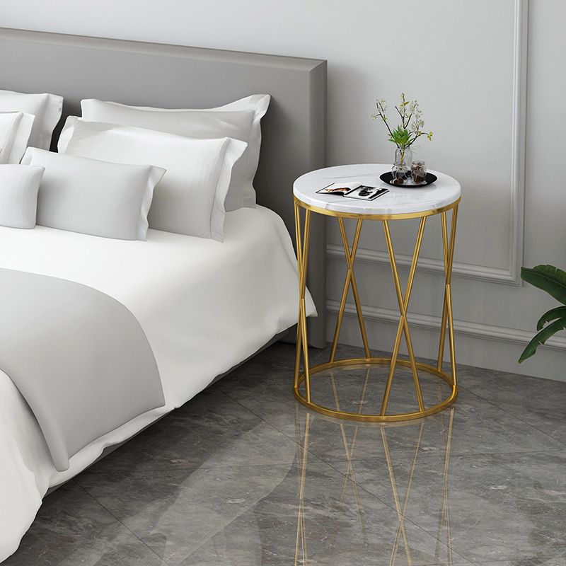Contemporary Round Side End Table Marble Abstract End Table for Living Room