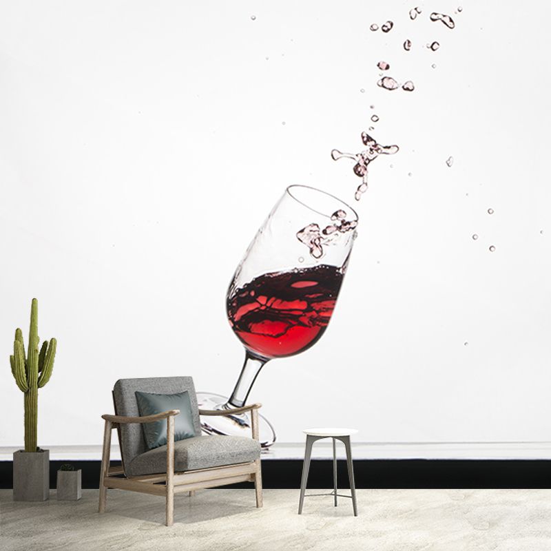 Red Wine Bar Shop Wall Mural Contemporary Moisture Resistant Wall Covering in Soft Color