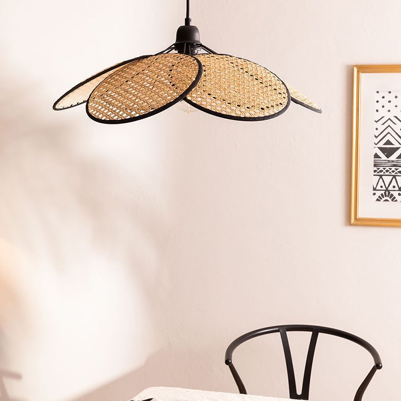 Modern Minimalist Style Symmetrical Pendant Lighting Fixtures Rattan 1 Light Pendant Light Kit for Living Room