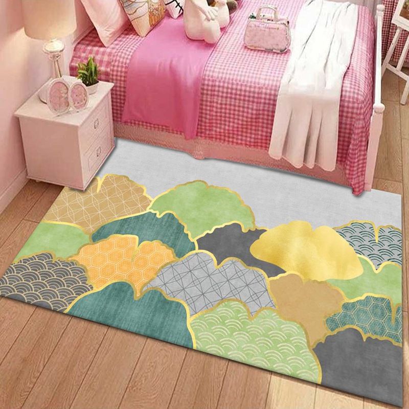 Trendy Scroll Pattern Rug Polyester Carpet Non-Slip Backing Area Rug for Living Room