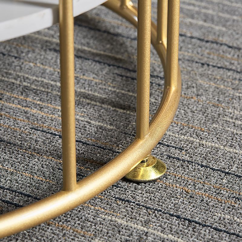 Glam Marble Top Coffee Cocktail Table with Oval Top and Iron Base