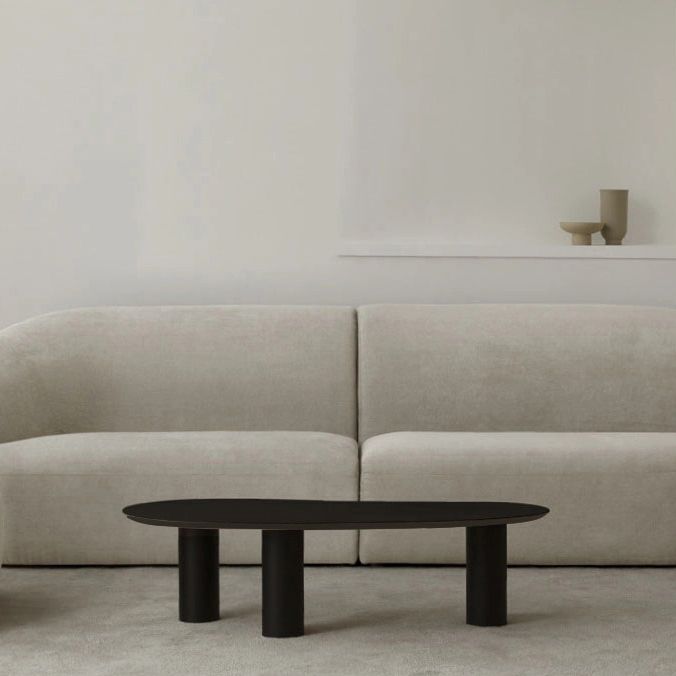Solid Wood 3 Legs Coffee Table 13" H Cloud-Shaped Cocktail Table
