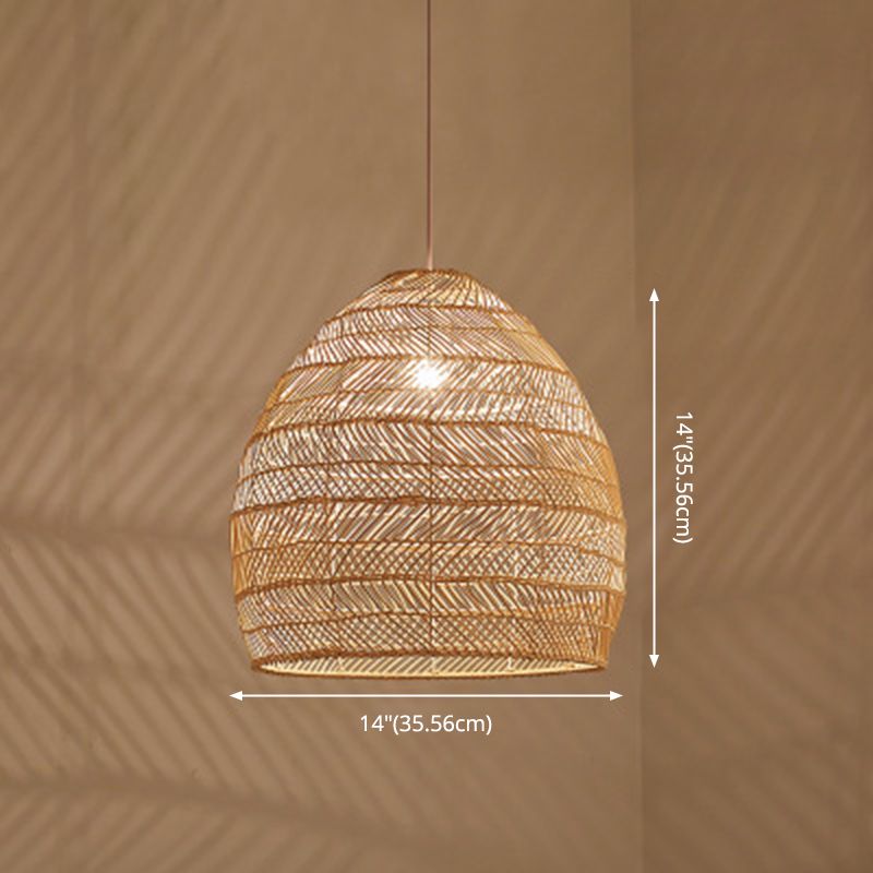 1-Light Bamboo Suspended Lighting Fixture Japanese Pendant Light Kit for Home-stay