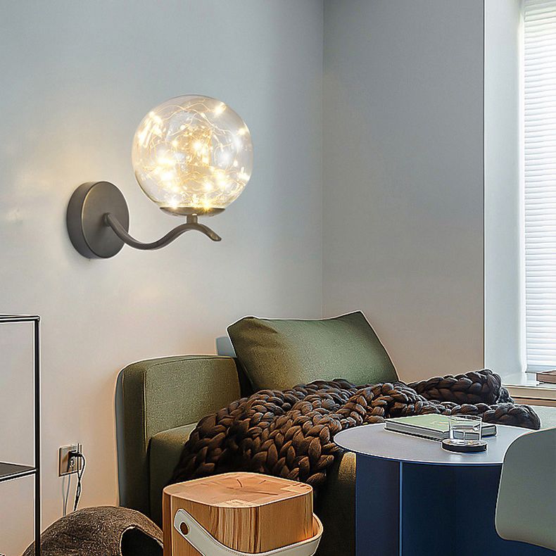 Globe Wrought Iron LED Wall Lamp in Modern Creative Style Glass Wall Light for Interior Spaces