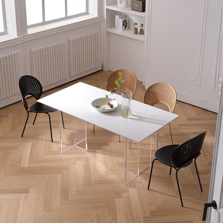 Industrial Dining Room Table Rectangle Stone Dinette Table in White