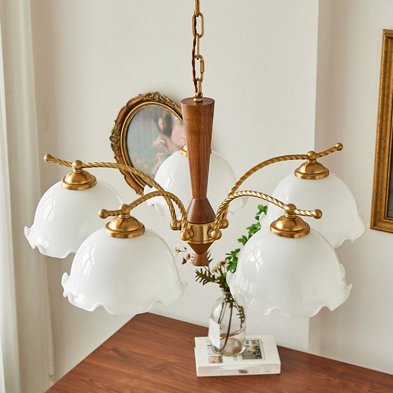 Wood Japanese Style Chandelier Gold Hanging Light with Metal for Restaurant