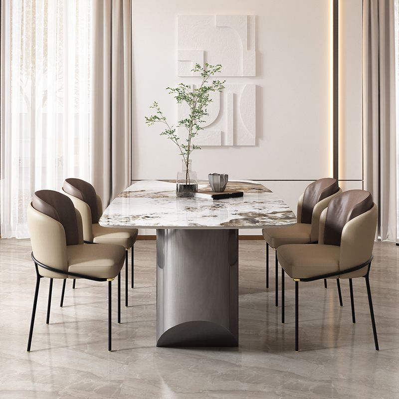 Sintered Stone Dining Room Set Modern Rectangle Table and Upholstered Chairs