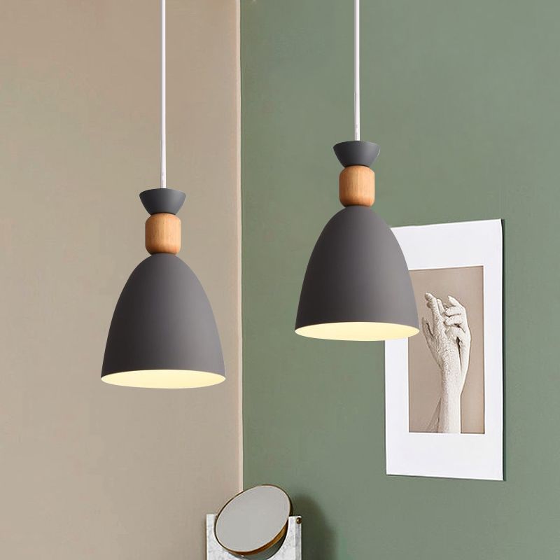 Dôme de style macaron plafonnier plafond 1 bulbe pendant en métal avec cordon réglable en gris / blanc / vert sur table