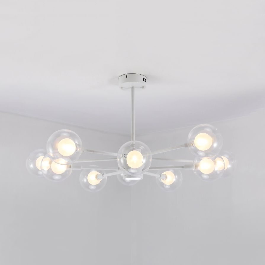 Sky Bang Hotel Chandelier with Clear/Milk Glass Shade Metal 10/12/16-Head Contemporary Pendant Lamp in White