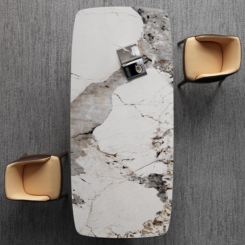 Stone Top Dining Table Contemporary Rectangle Table with Pedestal Base