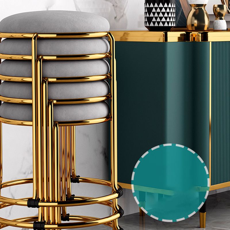 Velvet Upholstered Ottoman Solid Color Round Contemporary Metal Frame Ottoman