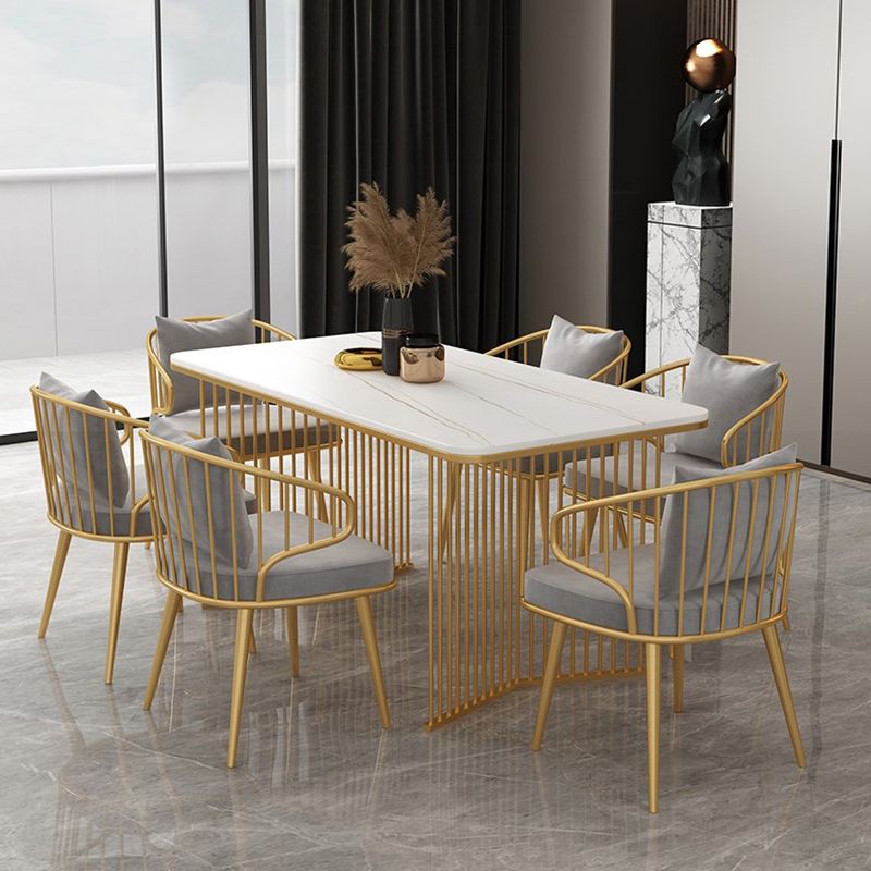 Rectangle Stone Dining table Gold Frame Traditional Luxury Double Pedestal Table