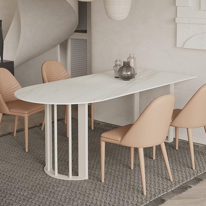 White Stone Top Dining Table Modern Dining Table with Sled Base