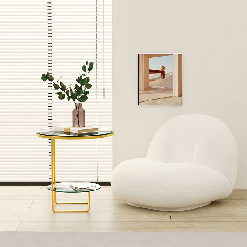 Round Glass & Stone Top Sofa Side Accent Table Frame Shelf Included End Table - Dia 19.69"