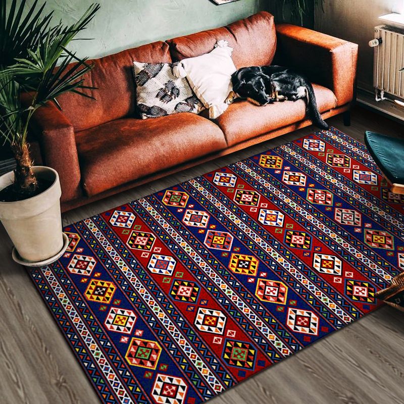 Multi Color Geometric Print Rug Cotton Blend Persian Area Carpet Non-Slip Backing Easy Care Indoor Rug for Living Room