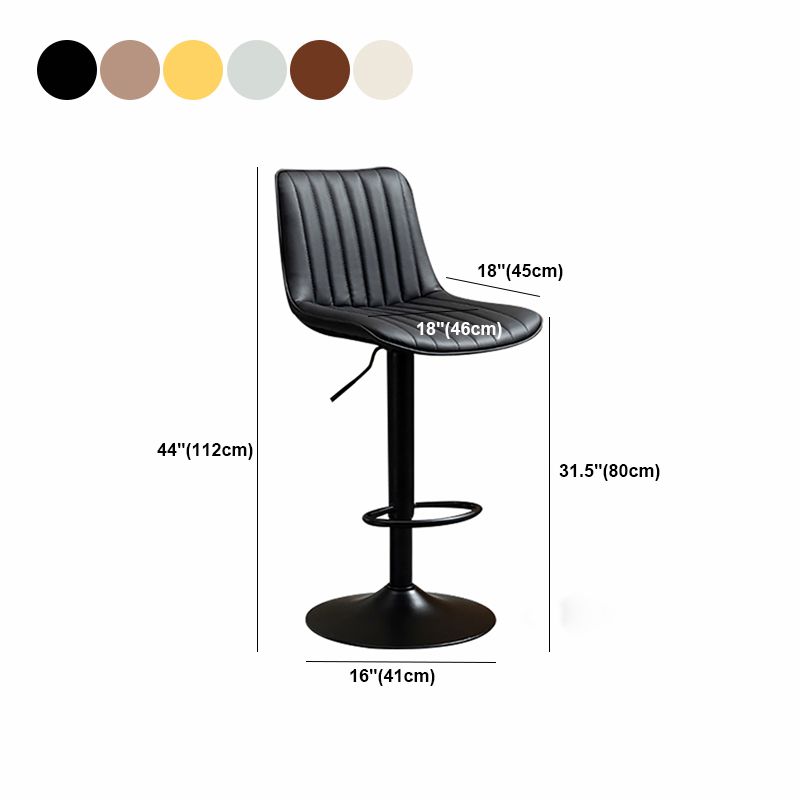 Scandinavian Metal Stool Adjustable Low Back Faux Leather Barstools in Matte Finish