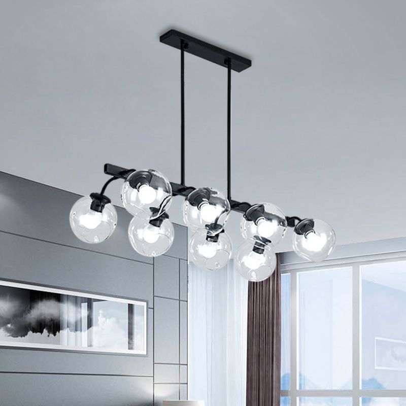 Black Finish Orb Shade Island Lighting 6/8 Lights Modern Glass Linear Pendant for Kitchen Dining Room