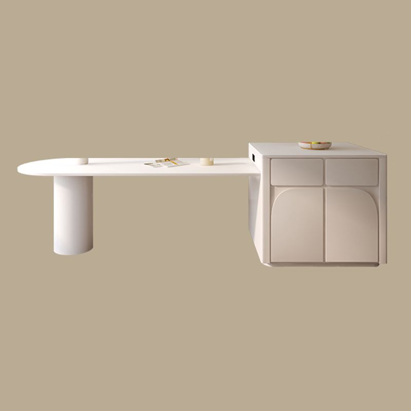 White Stone Top Dinette Table Modern Free Form Indoor Dining Table