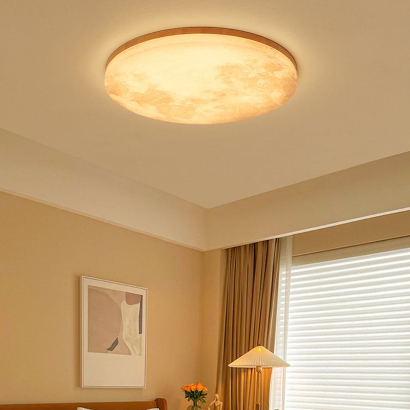 Modernism Circle Flush Mount Ceiling Light Fixture with Wood for Bedroom